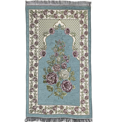 Modefa Prayer Rug Teal #2 Chenille Embroidered Floral Rose Islamic Prayer Mat - Teal #2