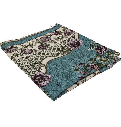 Modefa Prayer Rug Teal #2 Chenille Embroidered Floral Rose Islamic Prayer Mat - Teal #2