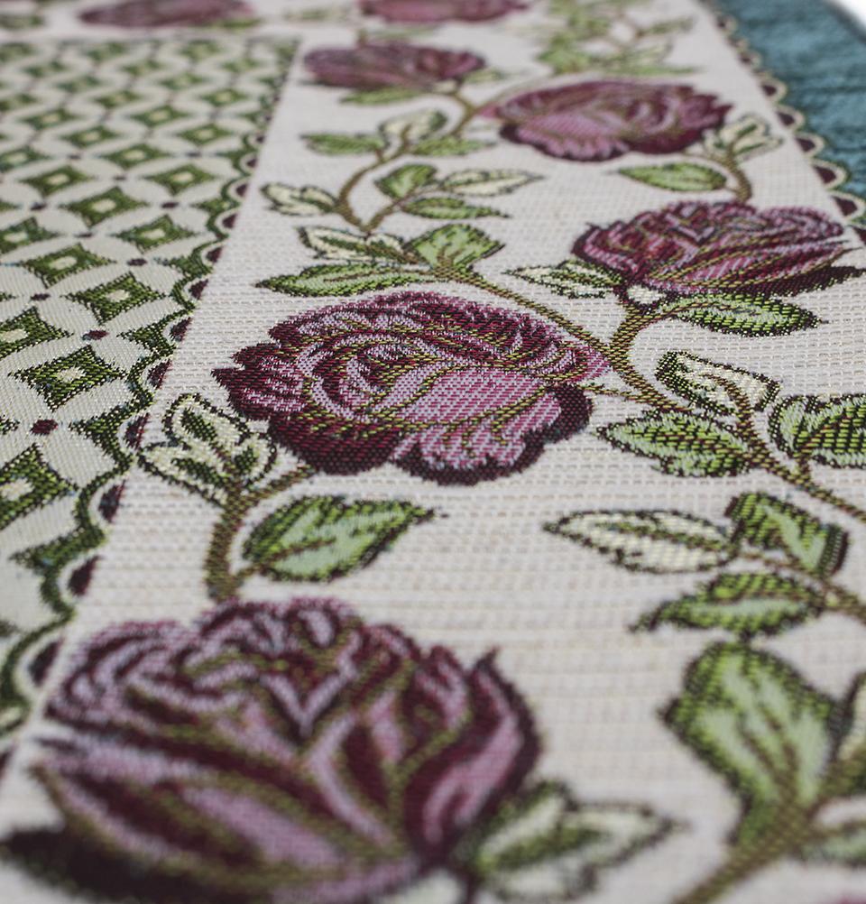 Modefa Prayer Rug Teal #2 Chenille Embroidered Floral Rose Islamic Prayer Mat - Teal #2