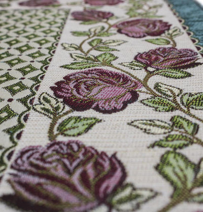 Modefa Prayer Rug Teal #2 Chenille Embroidered Floral Rose Islamic Prayer Mat - Teal #2