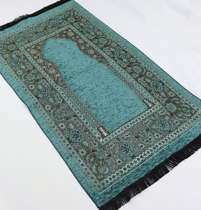 Modefa Prayer Rug Teal Blue Embroidered Islamic Prayer Mat - Teal