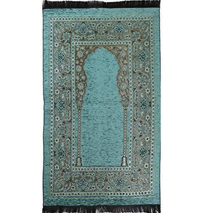 Modefa Prayer Rug Teal Blue Embroidered Islamic Prayer Mat - Teal