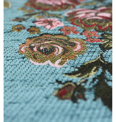 Modefa Prayer Rug Teal Chenille Embroidered Floral Rose Islamic Prayer Mat - Teal