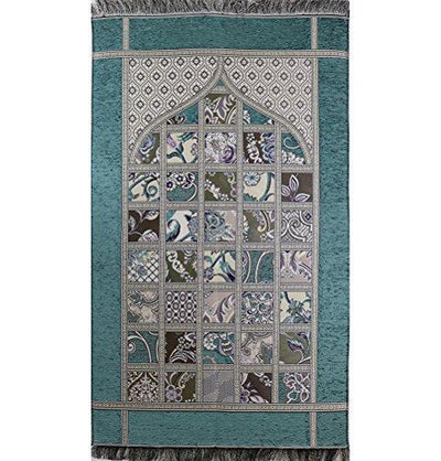 Modefa Prayer Rug Chenille Islamic Prayer Mat Quilt Pattern Teal - Modefa 