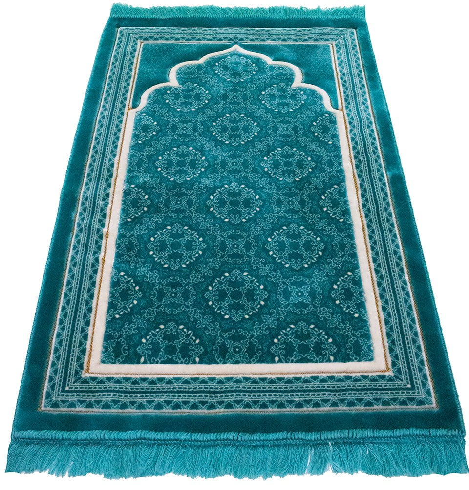 Modefa Prayer Rug Teal Lux Plush Velvet Islamic Prayer Rug - Elegant Swirl Teal
