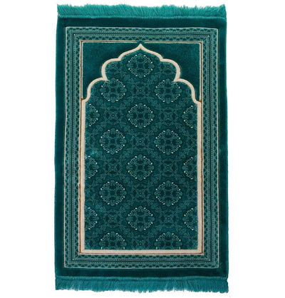 Modefa Prayer Rug Teal Lux Plush Velvet Islamic Prayer Rug - Elegant Swirl Teal