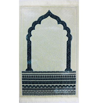 Plush Velvet Islamic Prayer Rug Royal Mihrab - Teal