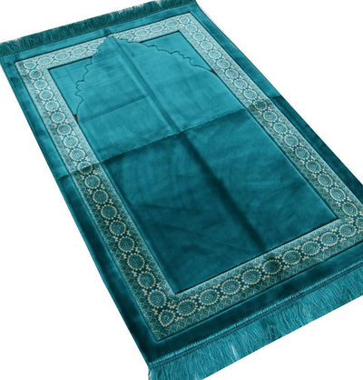 Lux Plush Regal Velvet Islamic Prayer Rug - Turquoise