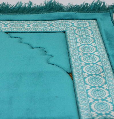 Lux Plush Regal Velvet Islamic Prayer Rug - Turquoise