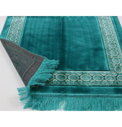 Lux Plush Regal Velvet Islamic Prayer Rug - Turquoise