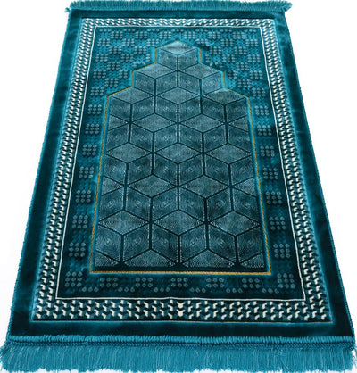 Modefa Prayer Rug Turquoise Lux Plush Velvet Islamic Prayer Rug - Geometric Mihrab Turquoise