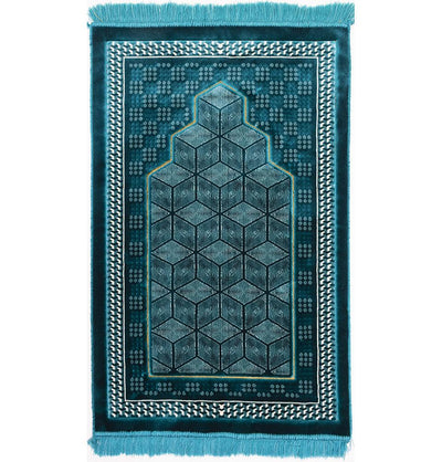 Modefa Prayer Rug Turquoise Lux Plush Velvet Islamic Prayer Rug - Geometric Mihrab Turquoise