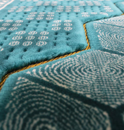 Modefa Prayer Rug Turquoise Lux Plush Velvet Islamic Prayer Rug - Geometric Mihrab Turquoise