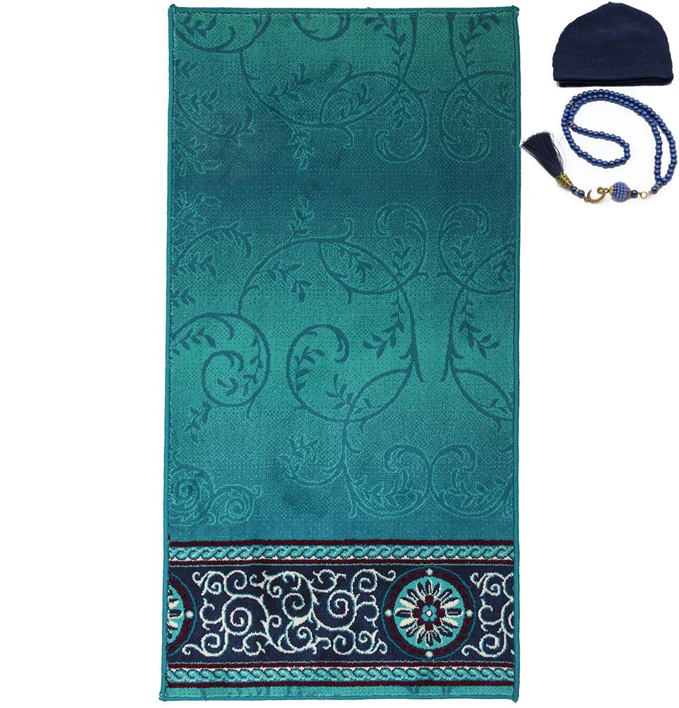 Modefa Prayer Rug Turquoise Luxury Islamic Prayer Carpet | Rolled Velvet Kilim Rug | Elegant Vines - Turquoise