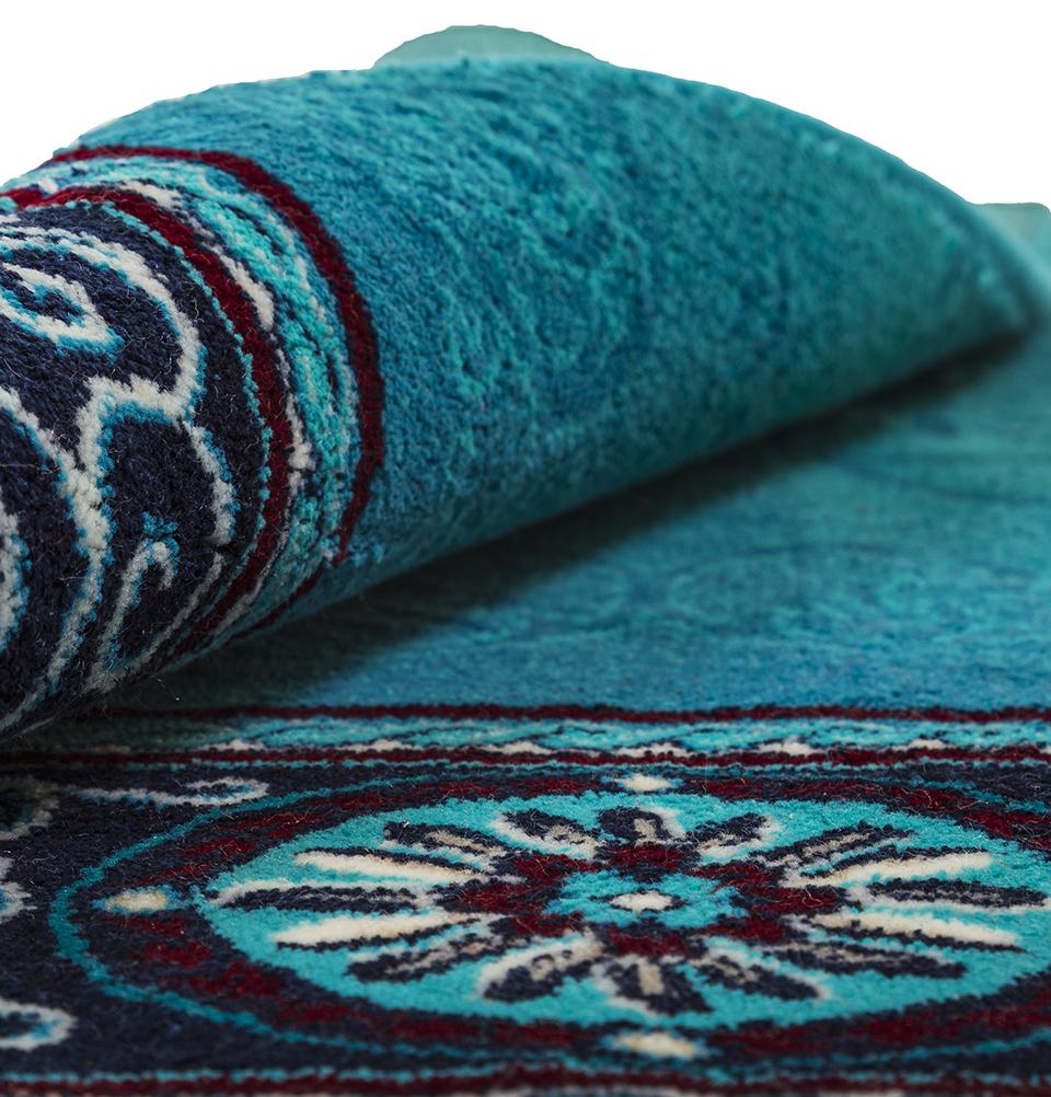 Modefa Prayer Rug Turquoise Luxury Islamic Prayer Carpet | Rolled Velvet Kilim Rug | Elegant Vines - Turquoise