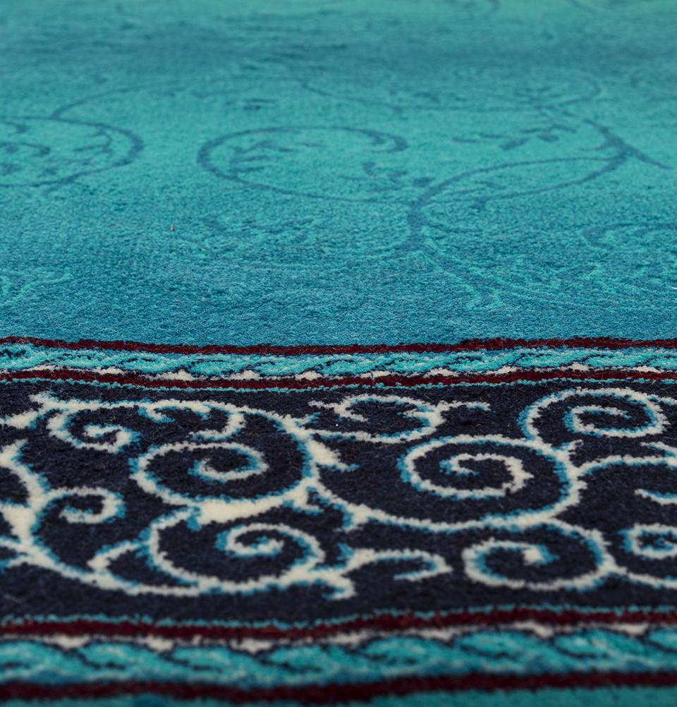 Modefa Prayer Rug Turquoise Luxury Islamic Prayer Carpet | Rolled Velvet Kilim Rug | Elegant Vines - Turquoise