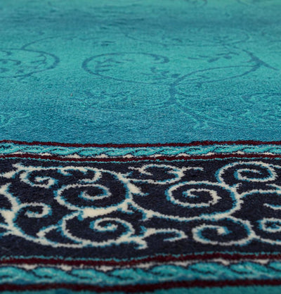 Modefa Prayer Rug Turquoise Luxury Islamic Prayer Carpet | Rolled Velvet Kilim Rug | Elegant Vines - Turquoise