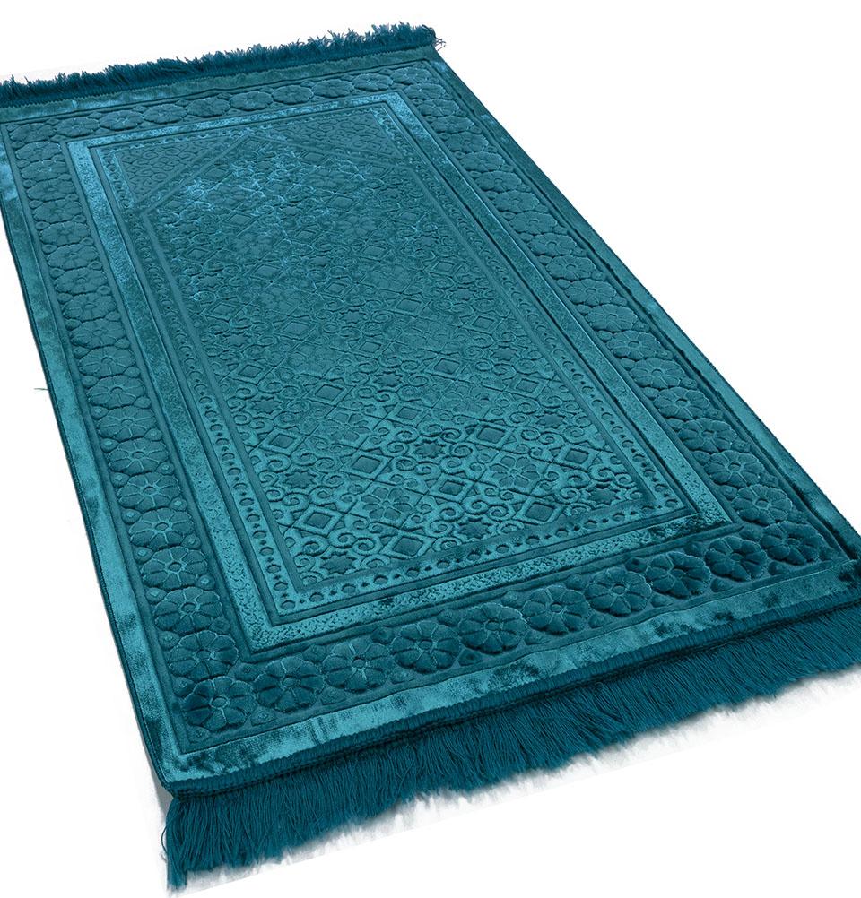 Luxury Velvet Islamic Prayer Rug Floral Stamp - Turquoise
