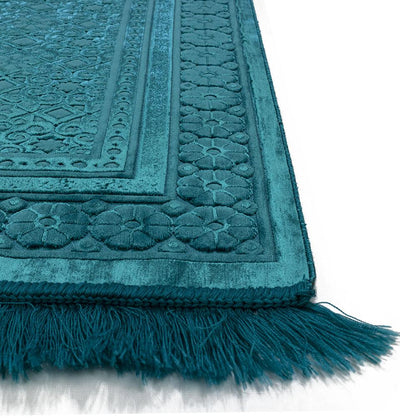 Modefa Prayer Rug Turquoise Luxury Velvet Islamic Prayer Rug Floral Stamp - Turquoise