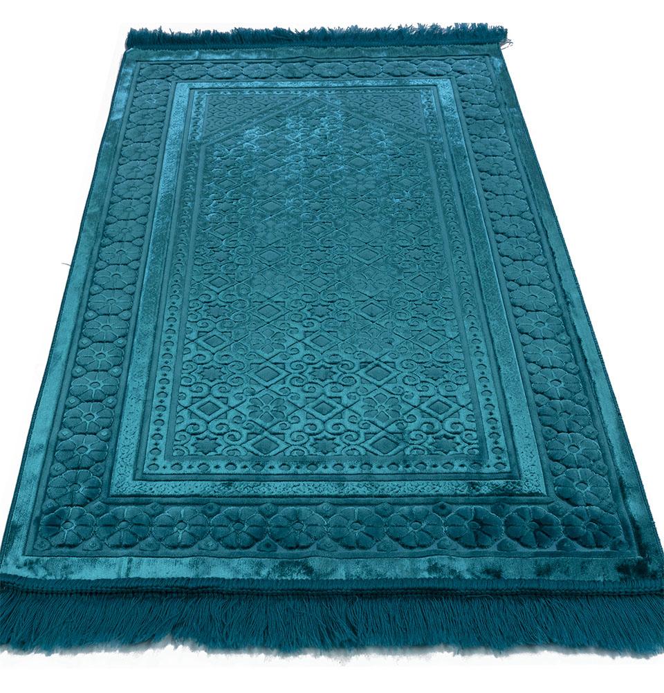 Modefa Prayer Rug Turquoise Luxury Velvet Islamic Prayer Rug Floral Stamp - Turquoise