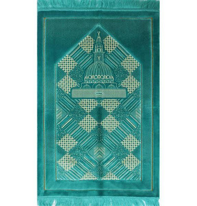 Modefa Plush Velvet Islamic Turkish Prayer Rug Turquoise