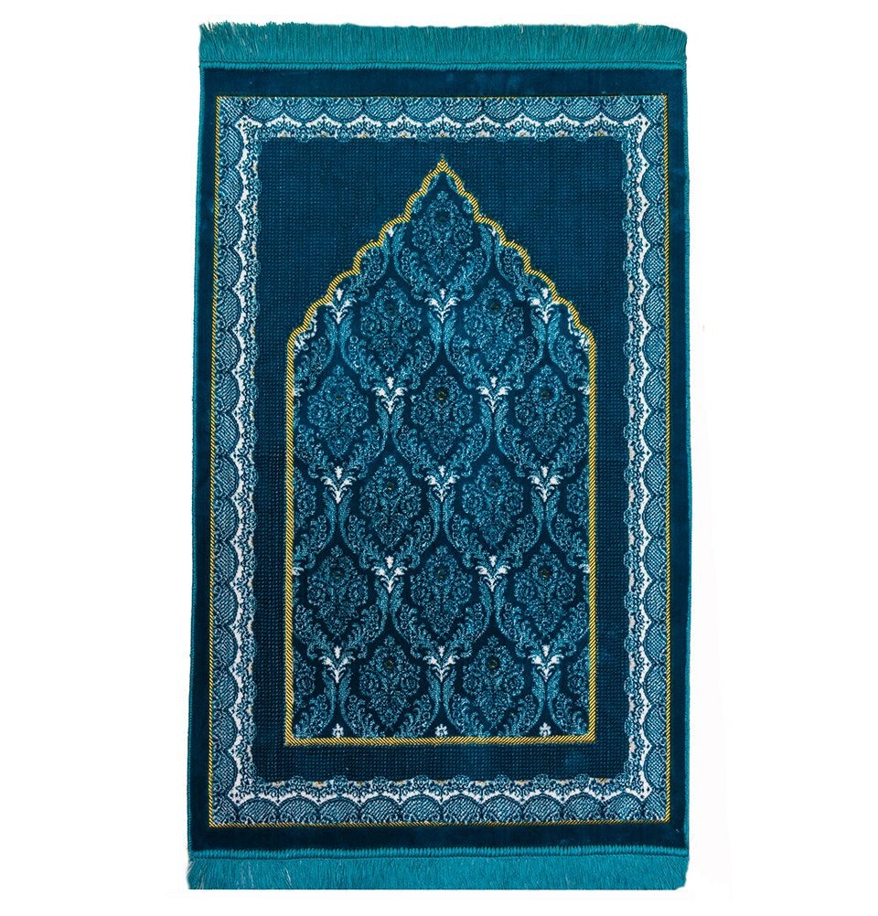 Modefa Prayer Rug Turquoise Plush Ipek Islamic Prayer Rug - Floral Stamp Turquoise