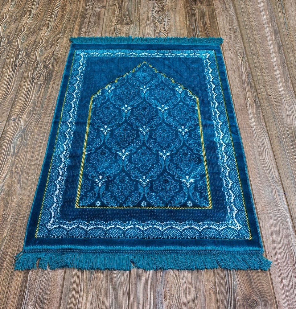 Modefa Prayer Rug Turquoise Plush Ipek Islamic Prayer Rug - Floral Stamp Turquoise