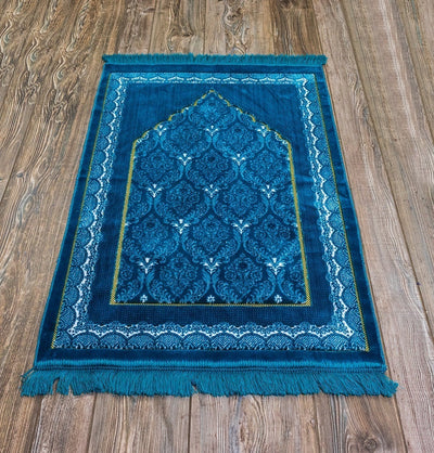 Modefa Prayer Rug Turquoise Plush Ipek Islamic Prayer Rug - Floral Stamp Turquoise