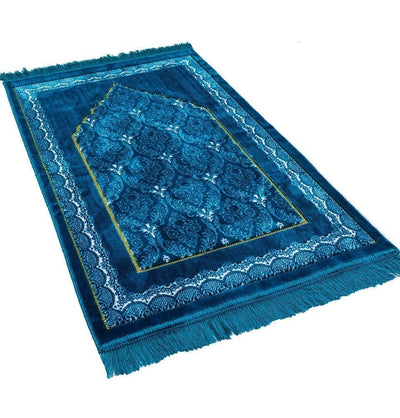 Modefa Prayer Rug Turquoise Plush Ipek Islamic Prayer Rug - Floral Stamp Turquoise