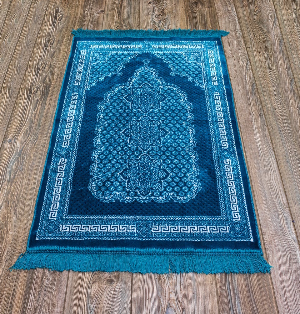 Modefa Prayer Rug Turquoise Plush Ipek Islamic Prayer Rug - Geometric Floral Turquoise