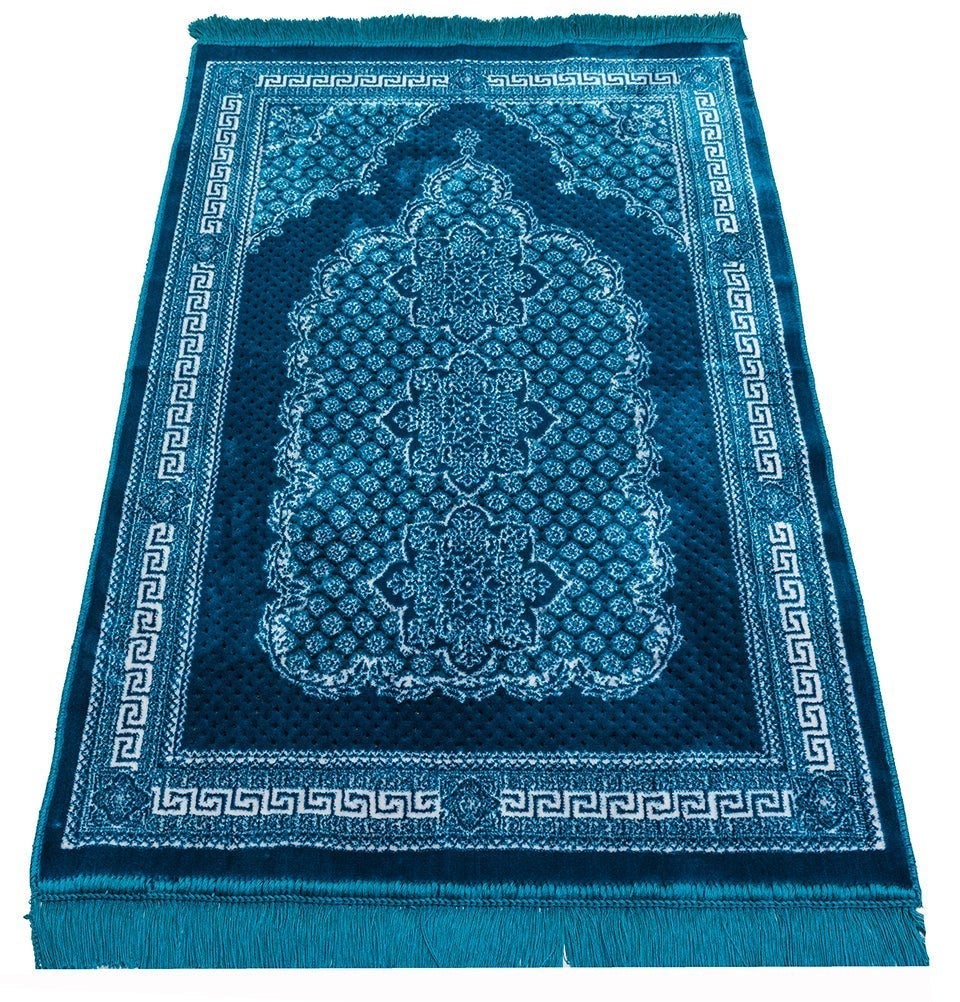 Modefa Prayer Rug Turquoise Plush Ipek Islamic Prayer Rug - Geometric Floral Turquoise