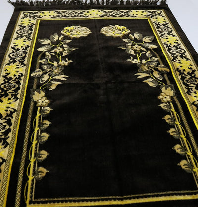 Velvet Dancing Rose Vine Islamic Prayer Rug - Brown
