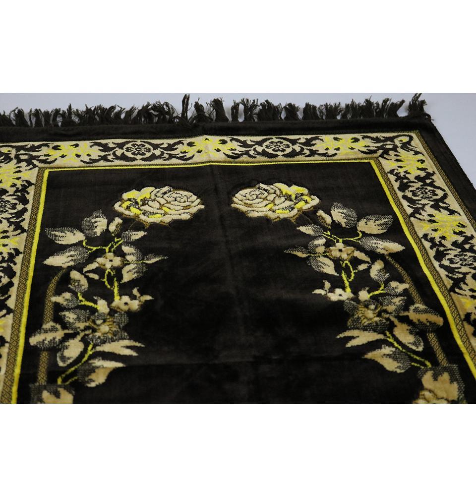Velvet Dancing Rose Vine Islamic Prayer Rug - Brown