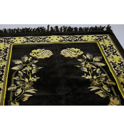 Velvet Dancing Rose Vine Islamic Prayer Rug - Brown