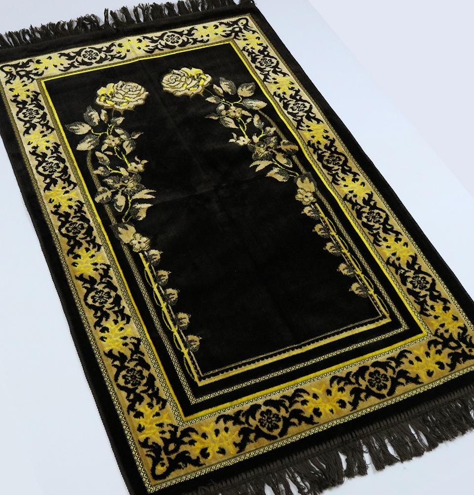 Velvet Dancing Rose Vine Islamic Prayer Rug - Brown