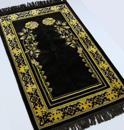 Velvet Dancing Rose Vine Islamic Prayer Rug - Brown