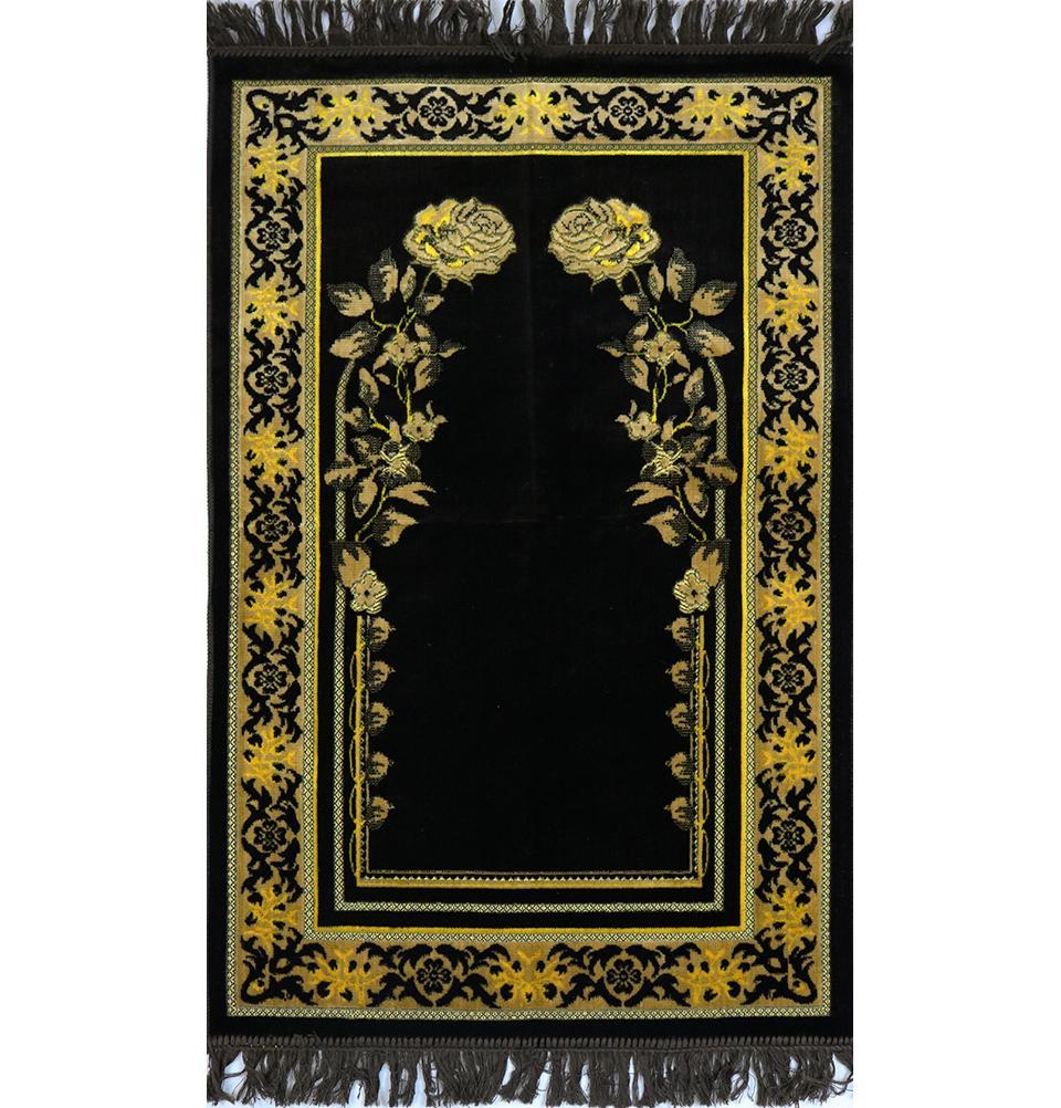 Velvet Dancing Rose Vine Islamic Prayer Rug - Brown