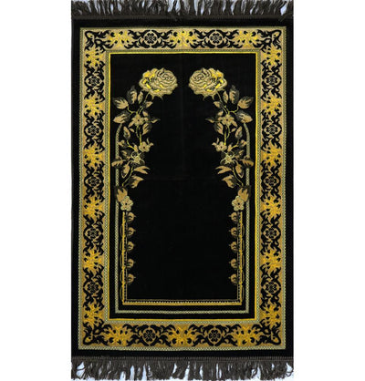 Velvet Dancing Rose Vine Islamic Prayer Rug - Brown