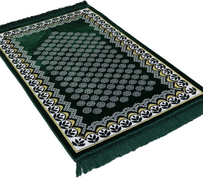 Modefa Prayer Rug Velvet Floral Daisy Arch Islamic Prayer Rug - Green