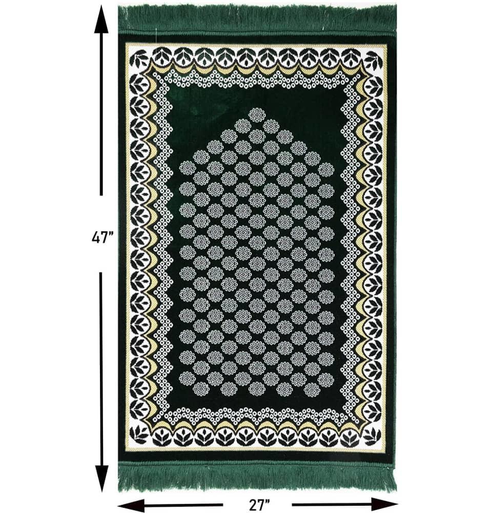 Modefa Prayer Rug Velvet Floral Daisy Arch Islamic Prayer Rug - Green
