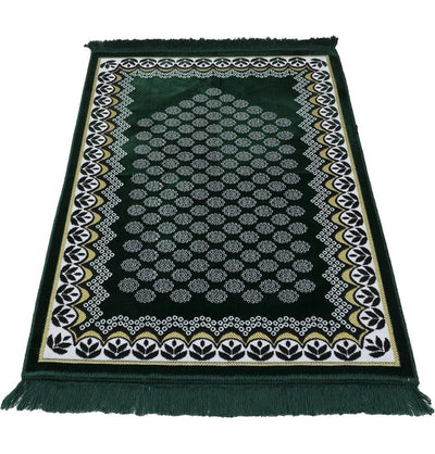 Modefa Prayer Rug Velvet Floral Daisy Arch Islamic Prayer Rug - Green