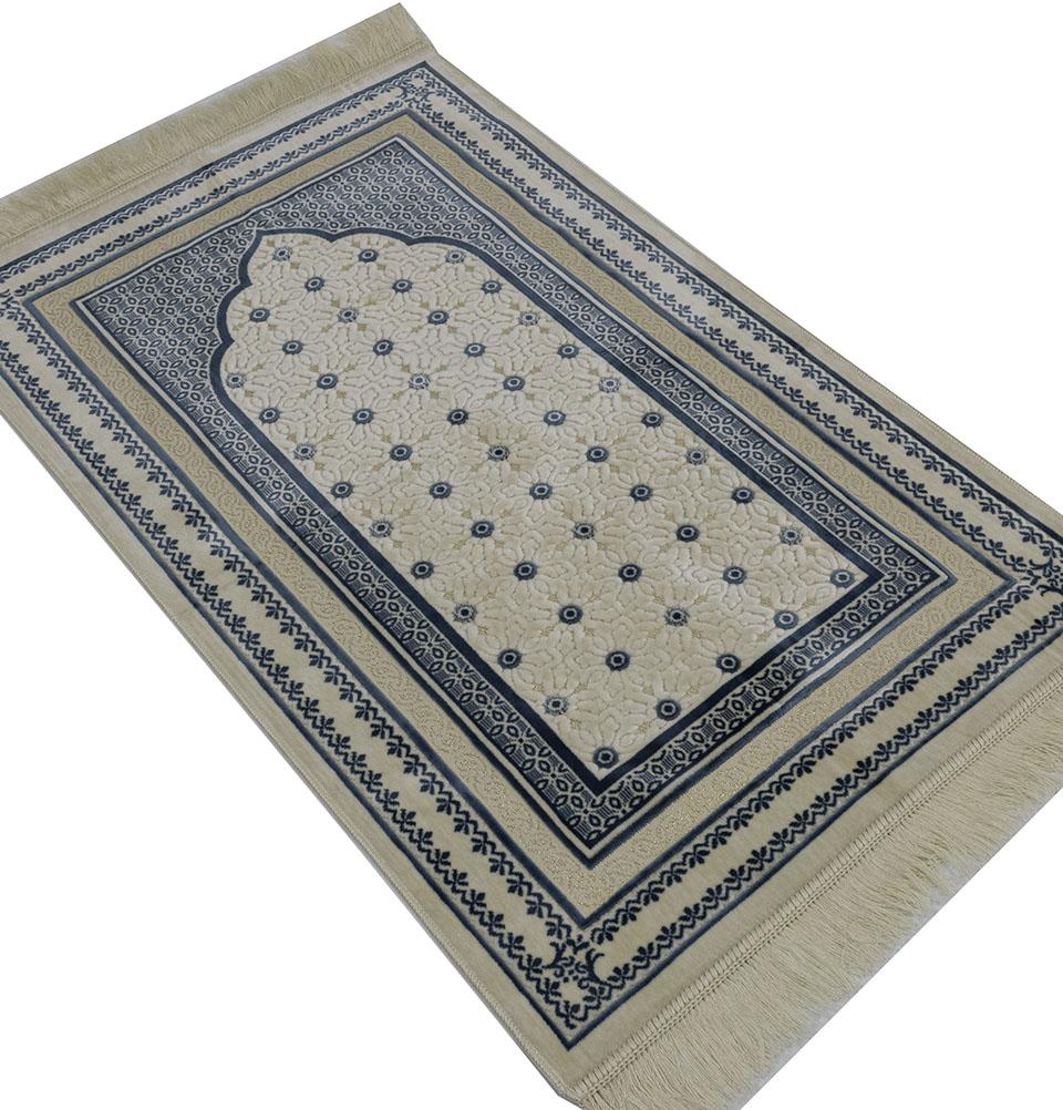 Modefa Prayer Rug Velvet Floral Stamp Islamic Prayer Rug - Blue