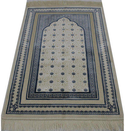 Modefa Prayer Rug Velvet Floral Stamp Islamic Prayer Rug - Blue