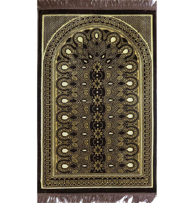 Velvet Geometric Arch Islamic Prayer Rug - Brown