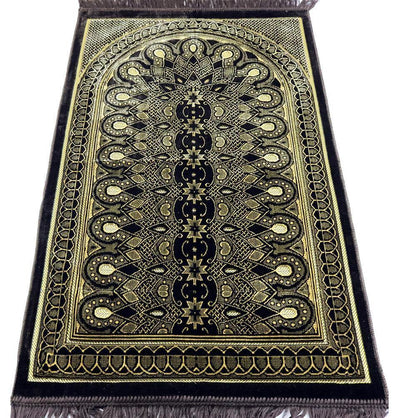 Velvet Geometric Arch Islamic Prayer Rug - Brown