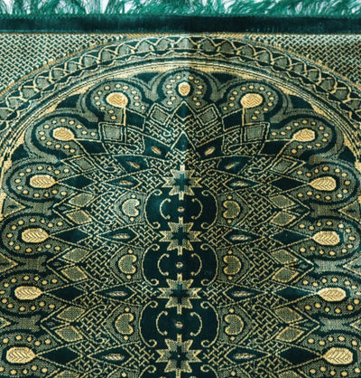 Modefa Prayer Rug Velvet Geometric Arch Islamic Prayer Rug - Green