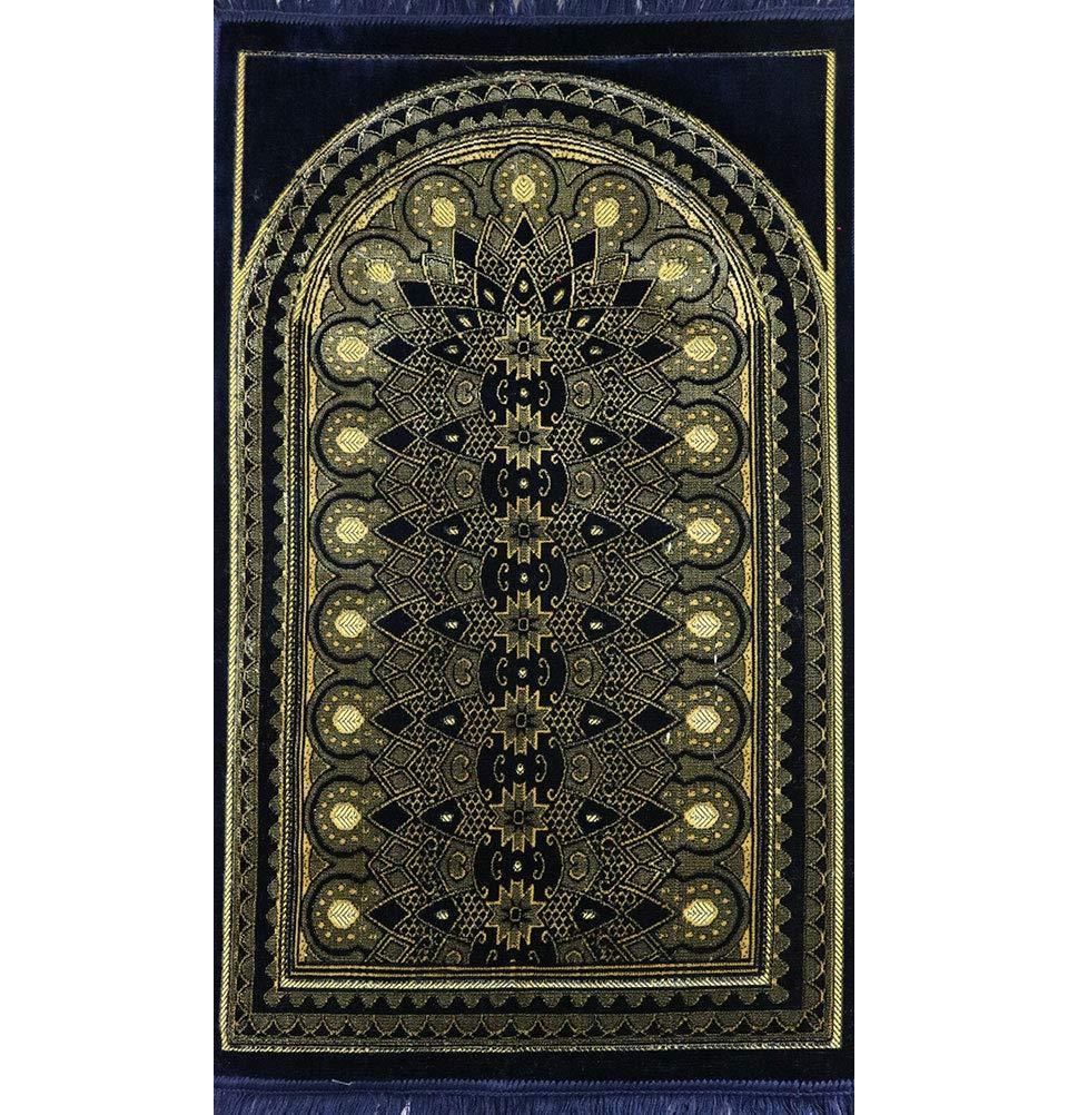 Velvet Geometric Arch Islamic Prayer Rug - Navy Blue
