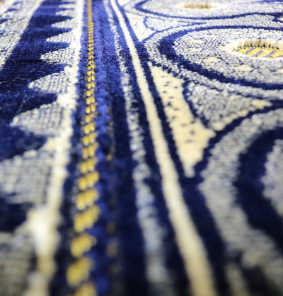 Velvet Geometric Arch Islamic Prayer Rug - Navy Blue