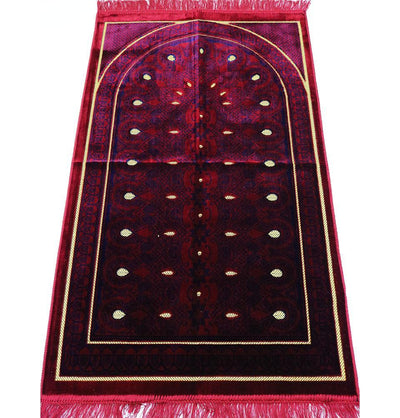 Velvet Geometric Arch Islamic Prayer Rug - Red/Blue