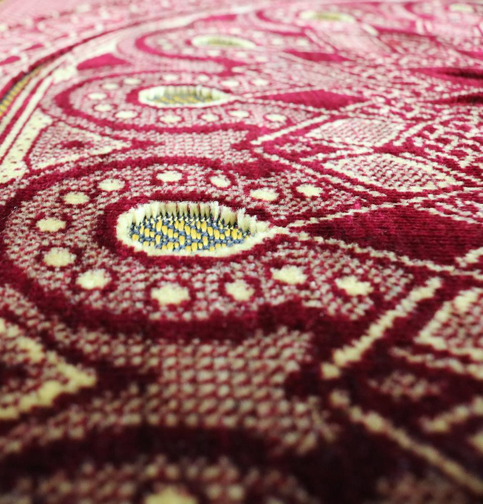 Velvet Geometric Arch Islamic Prayer Rug - Red/Yellow